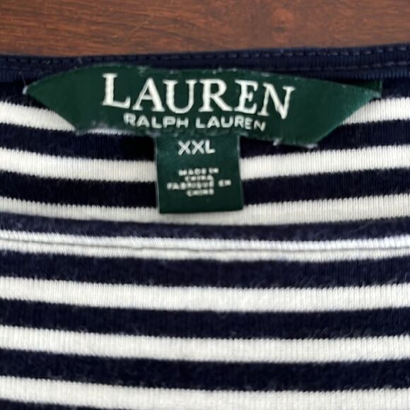 Lauren Ralph Lauren Classic Navy and Blue Striped top Side Buttons - Picture 5 of 6
